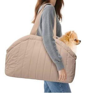 Quilted Beige Pet Carrier Tote